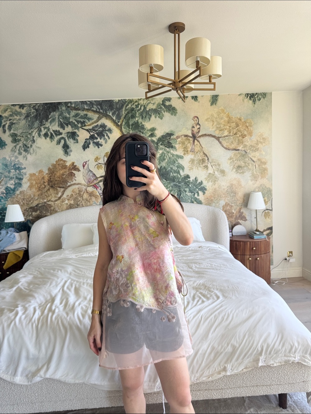 Women’s Sleeveless Sheer Layered Pink Floral Top
